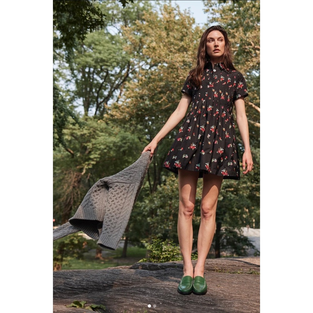 Hill House Black Floral Short-Sleeve Babydoll Dress